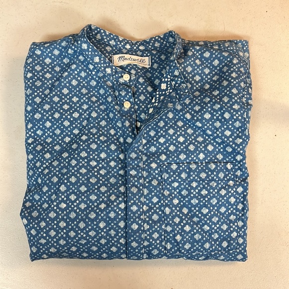 MADEWELL Chambray Floral Top Stamp Popover Tunic Long Sleeves Banded Collar - Picture 5 of 6